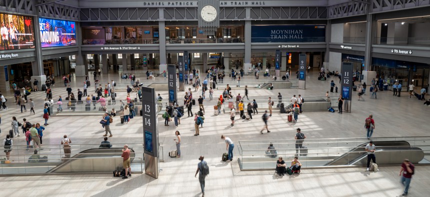 Some advocates said the design of Moynihan Train Hall was another part of a multipronged effort to remove homeless people from public spaces in New York City.