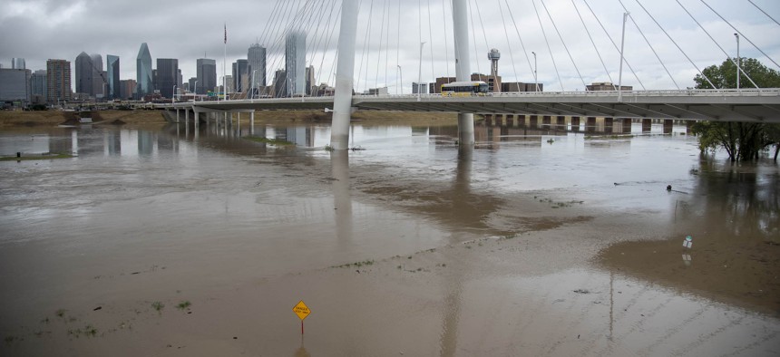 The Trinity River flows through a flooded area in Dallas, Texas, on Aug. 22, 2022.