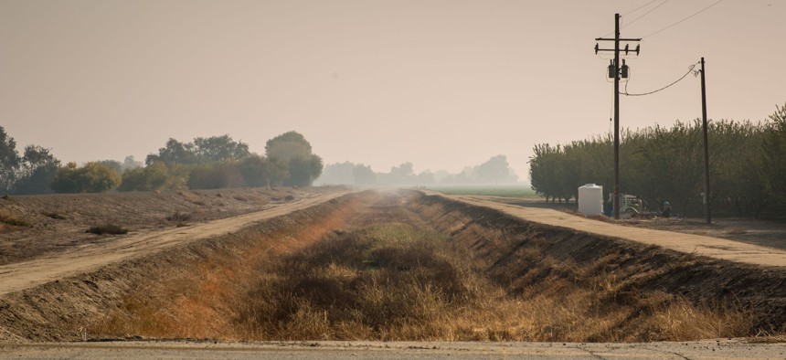 A dry agricultural irrigation canal near Stratford, California, in October 2021. “It’s impossible to keep growing the food that we grow in California,” researcher Jay Famiglietti told ProPublica.