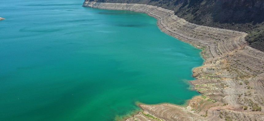 Lake Mead as seen during drought season, in Nevada, United States on August 24, 2022. Lake Mead is one of the Colorado River's reservoirs.