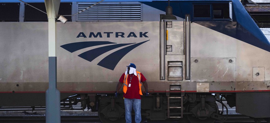 An Amtrak train is seen at Union Station in Washington, D.C. in August.