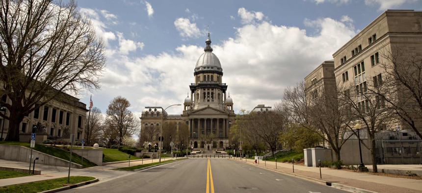 The Illinois State Capitol in Springfield, Ill., with the Illinois Supreme Court building to the left.