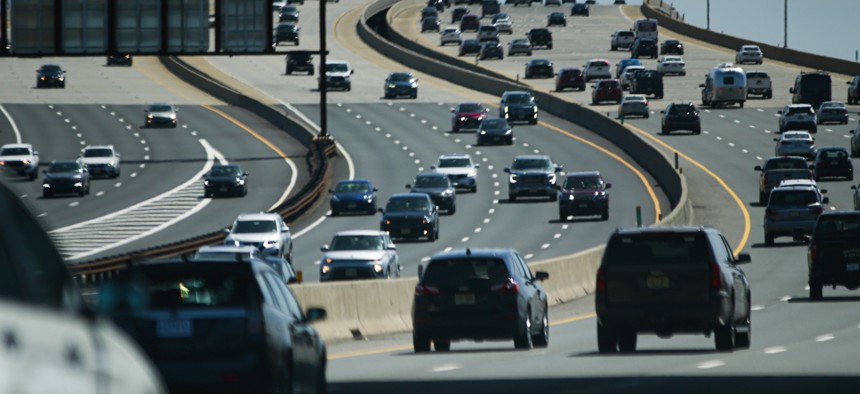 Cars make their way by the Garden State parkway in Perth Amboy, New Jersey.