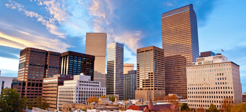 Downtown Denver skyline.
