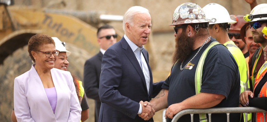 President Biden visits a construction site in Los Angeles in October.