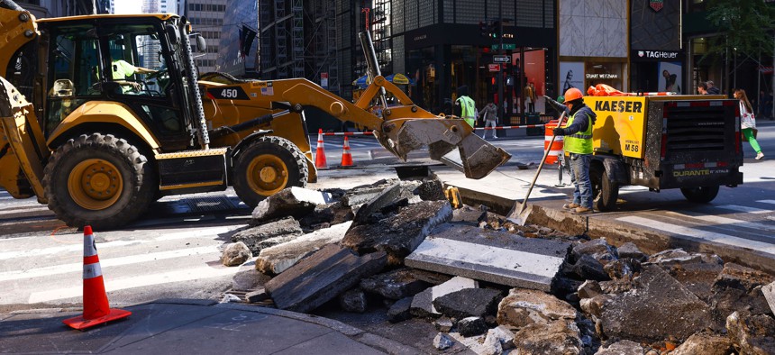 Road work on 5th Avenue in Midtown Manhattan, New York, United States, on October 22, 2022. 