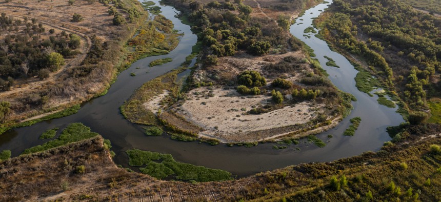 The confluence of the San Joaquin River, left, and Tuolumne River, right, along the Dos Rios Ranch Tuesday, Sept. 21, 2021 in Modesto, CA. 