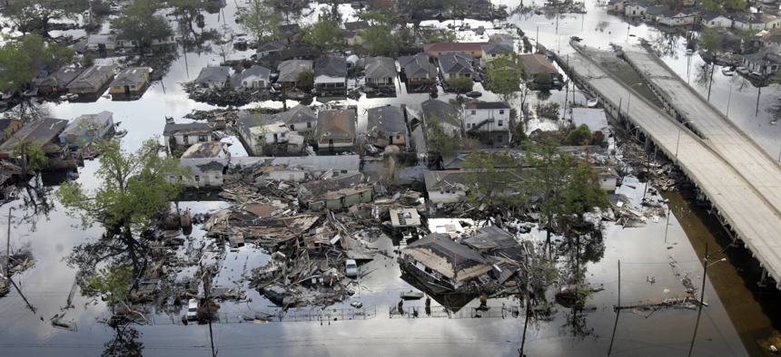 Areas of the Ninth Ward in New Orleans flooded after Hurricanes Katrina and Rita, 26 Sept. 2005.