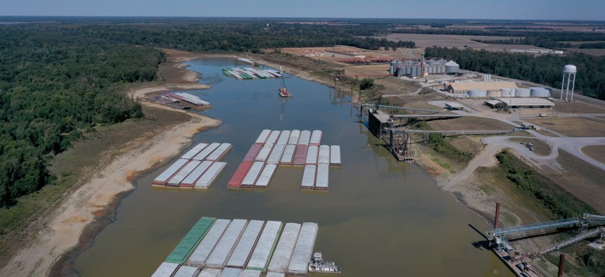 Record low water levels have led to stranded barges along the Mississippi River.