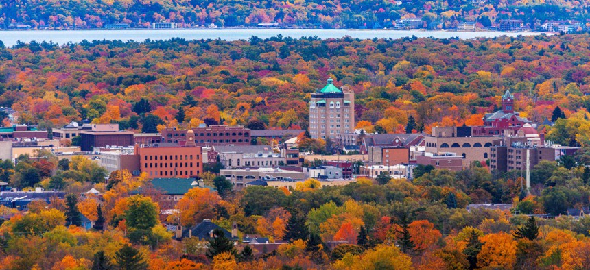 A fall view of Traverse City, Michigan.