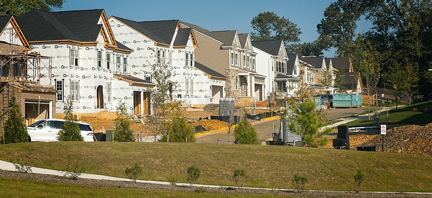 Houses under construction in Lorton, Virginia. 