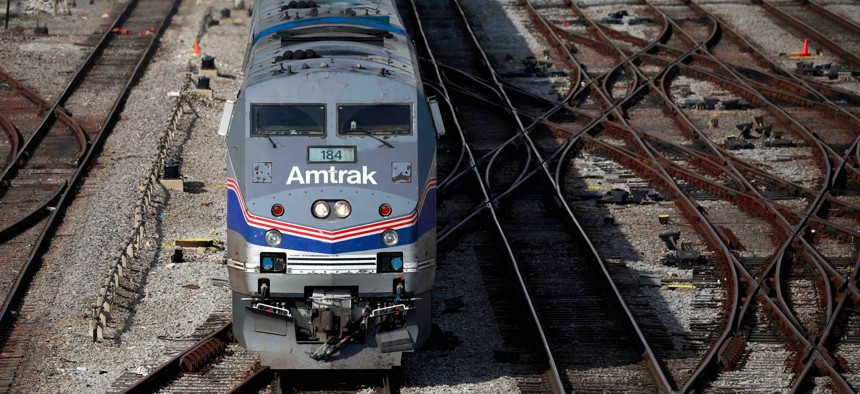 Amtraks California Zephyr passenger train departs Chicago Union Station in Chicago, Illinois, on March 2, 2022.