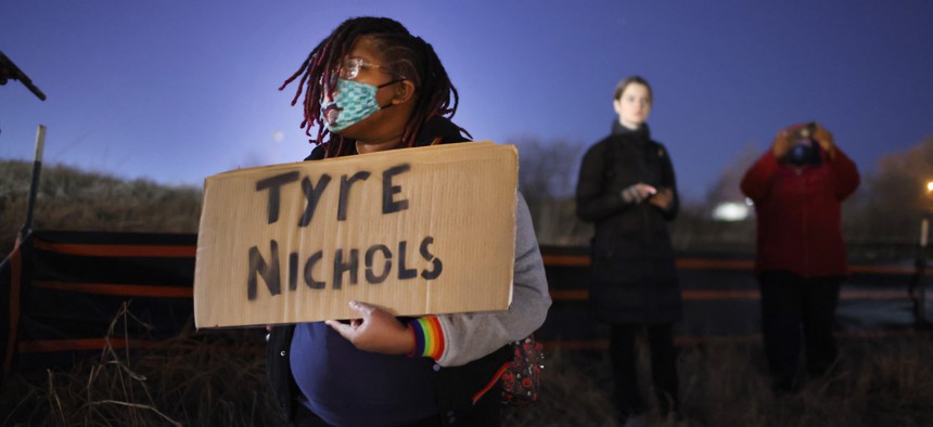 Demonstrators protest the death of Tyre Nichols on January 27, 2023 in Memphis, Tennessee. The release of a video depicting the fatal beating of Nichols, a 29-year-old Black man, sparked protests in cities throughout the country. 