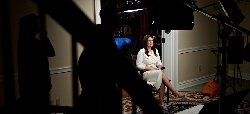 Arkansas Gov. Sarah Huckabee Sanders waits to deliver the Republican response to the State of the Union address by President Joe Biden.