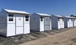 Pallet shelters in Wilmington, California in 2021. 