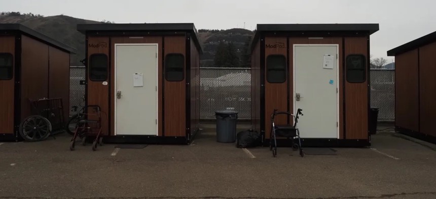 Shelter pods at the Gary Leif Navigation Center in Roseburg, Oregon.
