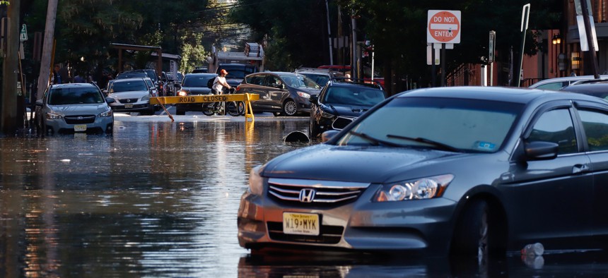Flooded streets in Hoboken, New Jersey.