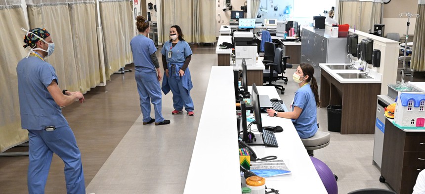 Medical staff works in the pre-operation wing of the outpatient surgical unit at Denver Health in Denver, Colorado. Nationwide, job growth has been largest in education and healthcare.