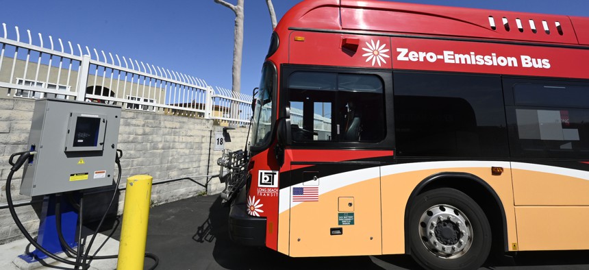 An electric bus in Long Beach, California.