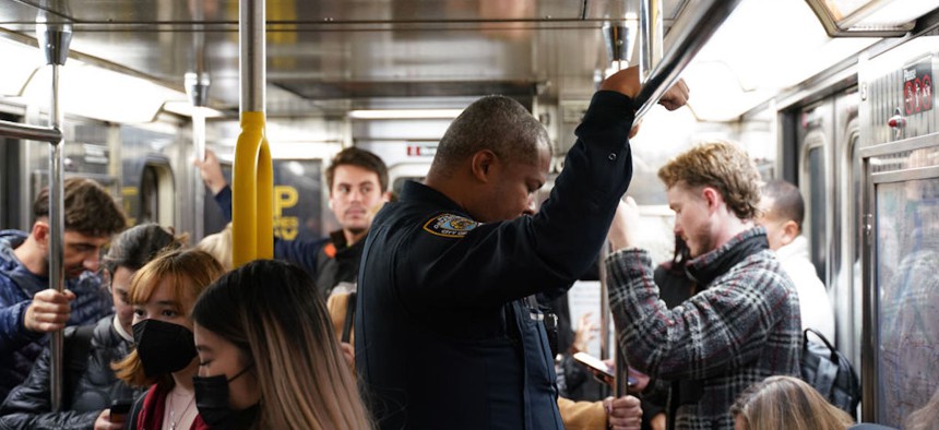 The New York Police Department increased officer presence by approximately 1,200 additional overtime officer shifts each day on the subway to keep people safe in October 2022.
