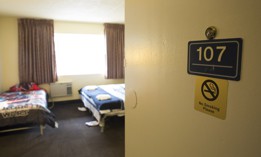 A former motel room is converted in to a temporary shelter for homeless women and their families in Seattle, Washington.
