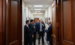 U.S. House Speaker Kevin McCarthy celebrates with Majority Leader Steve Scalise following passage a 45-day continuing resolution.