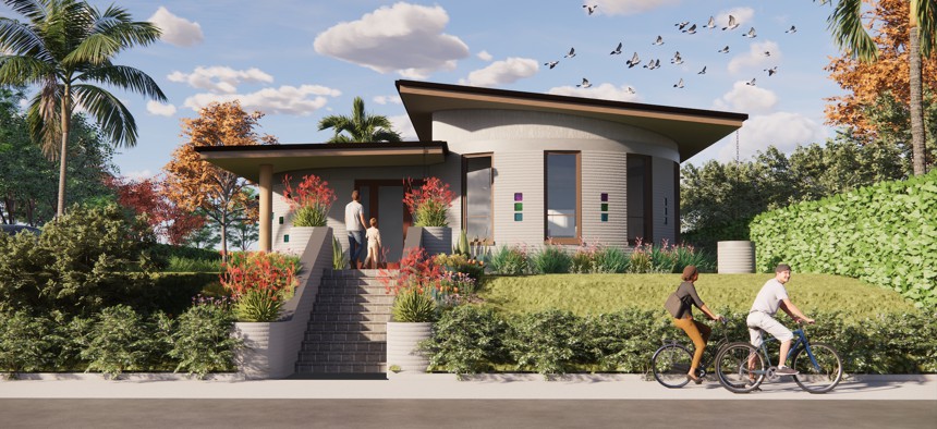 Rendering of a proposed 3D-printed home in Santa Barbara County, California.