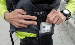 Fabian Bolanos, a Metro Ambassador, is equipped with Narcan, for opioid overdoses as well as a CPR resuscitator mask kit. He works at the Metro Westlake / MacArthur Park station and has revived people with drug overdoses in L.A. County. Photographed on Wednesday, June 7, 2023.