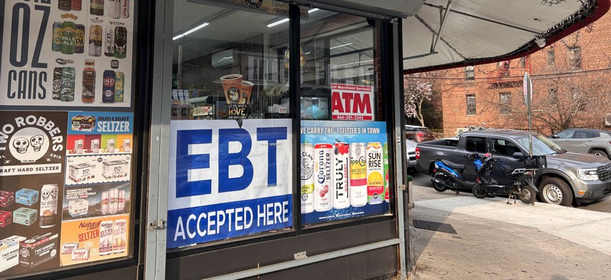 Local Bodega with EBT, Electronic Benefit Transfer, Accepted sign in window, Queens, New York