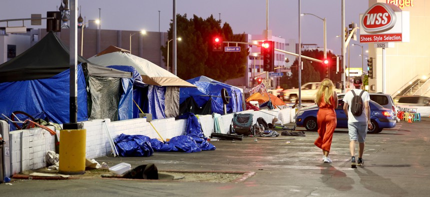 A homeless encampment in Los Angeles. 