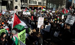 Protesters rally during the "March on Washington for Gaza" in Washington, DC, on January 13, 2024. 