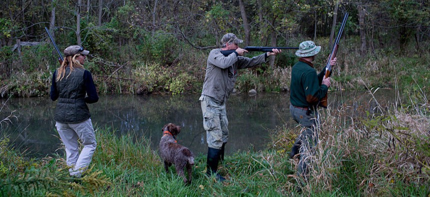 Duck hunters in rural Maryland hunt mallards and wood ducks during the brief hunting season.