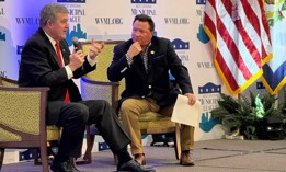 Mac Warner (left) speaking at the West Virginia Municipal League's mid-winter conference in Feb. 11, 2024. 