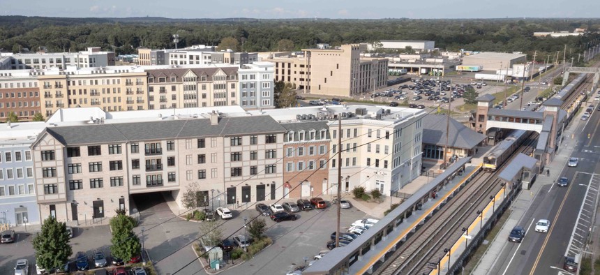 The Wyandanch Village apartment complex, an example of transit-oriented development, was built adjacent to a Long Island Rail Road station.