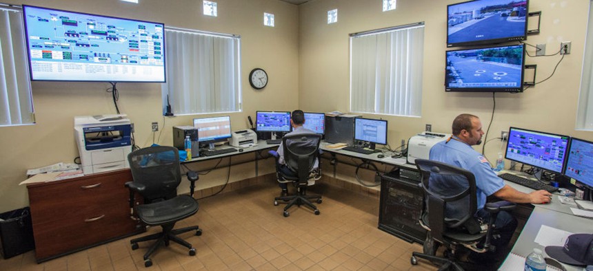 Control room at Leo J. Vander Lans Advanced Water Treatment Facility in Long Beach, California.