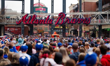 Fans congregate in The Battery during Braves Fest at Truist Park on January 27, 2024 in Atlanta, Georgia. 
