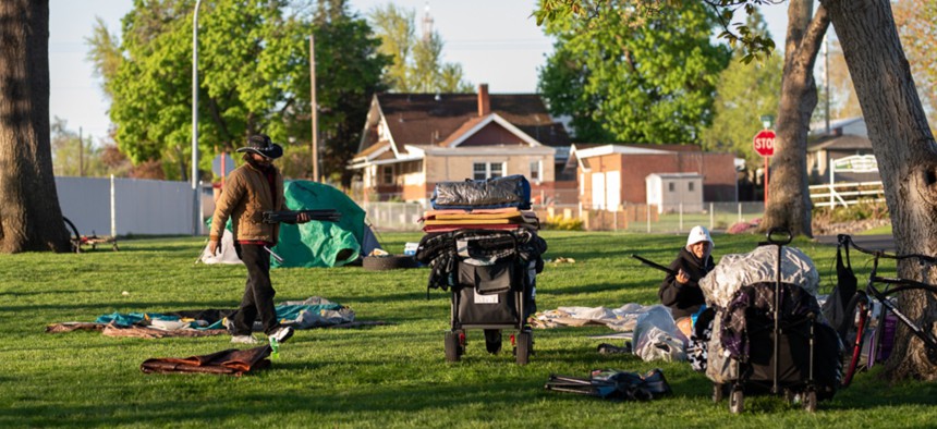 John Parke and Tiffany Deen are among about 20 unhoused people who regularly sleep at Foster Park, the small space in the center of Clarkston that the city designated for camping.