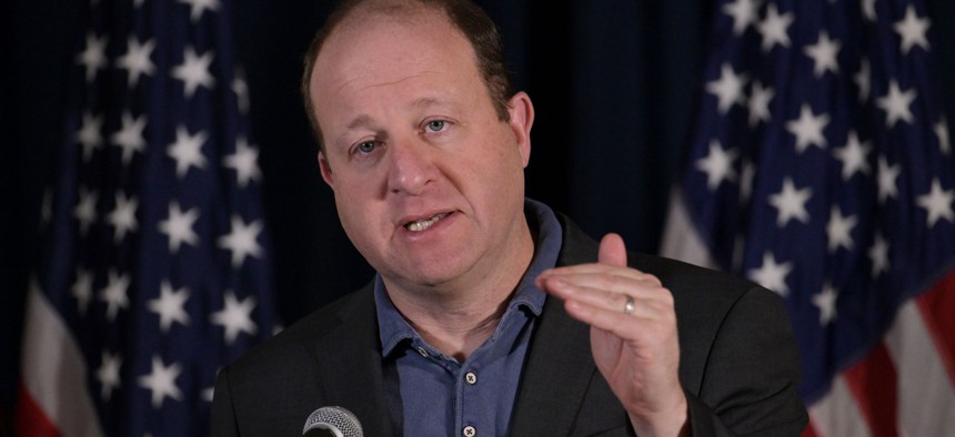 Colorado Gov. Jared Polis explains about his supplemental budget at Carriage House of Governors Mansion in Denver, Colorado on Thursday, January 3, 2023. 
