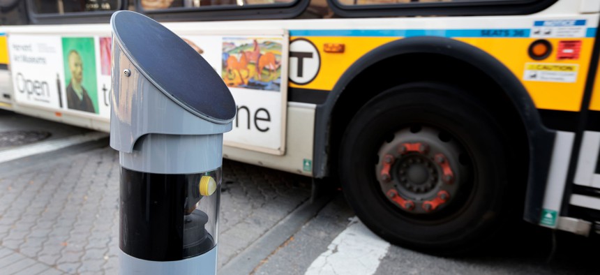 The parking department in Somerville, Massachusetts has installed camera-mounted Safety Sticks to catch people parking illegally in the bus lane and crosswalk.