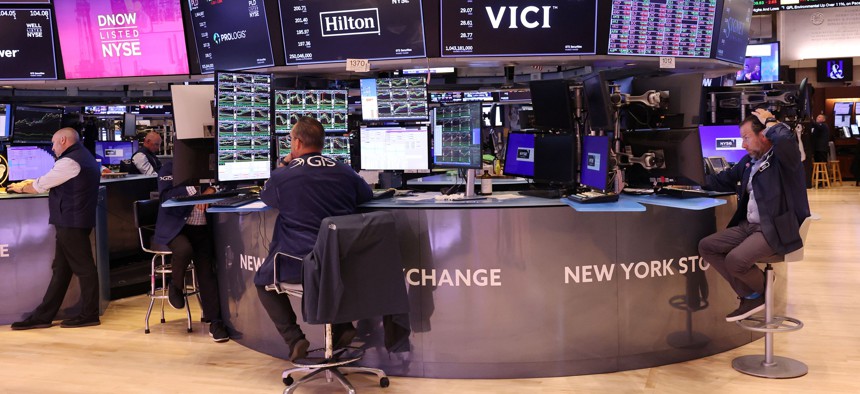 Traders work on the floor of the New York Stock Exchange during afternoon trading on June 03, 2024 in New York City.