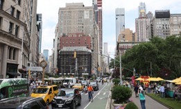 Cars drive along Broadway on June 5, 2024, in New York City after Gov. Kathy Hochul indefinitely postponed the city's congestion pricing plan.