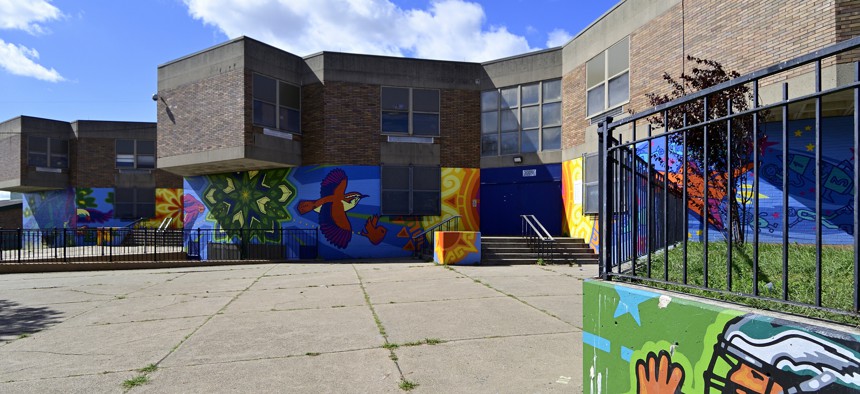  Exterior view of Lewis Elkin elementary school in the Kensington neighborhood of Philadelphia, PA, on October 4, 2019. Philadelphia, which is projected to run out of reserves in two years, is looking for relief from the legislature, which is under a 2023 court order to remedy past school funding disparities.
