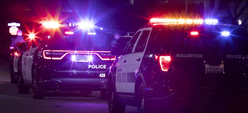 Fullerton, California, Police Department units respond to the scene of a nighttime emergency on Dec. 11, 2022.
