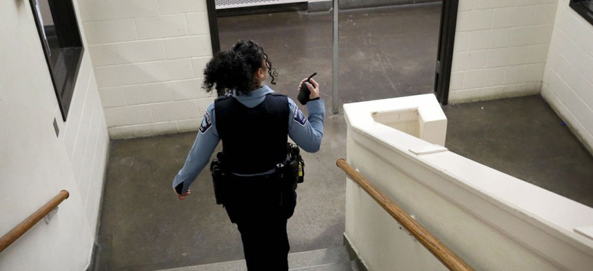 Minneapolis Police officer and school resource officer Drea Leal does her rounds in the hallways Friday, January 18, 2019, at Minneapolis Roosevelt High School, in Minneapolis.