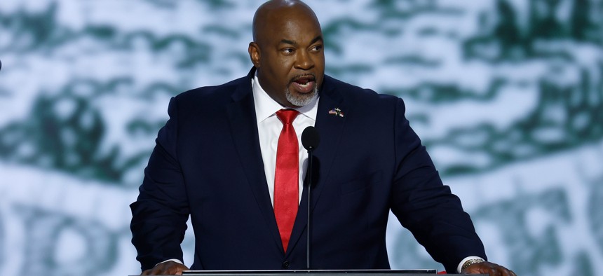 North Carolina Lt. Gov. Mark Robinson, a candidate for his state's governorship, spoke at the Republican National Convention in Milwaukee.