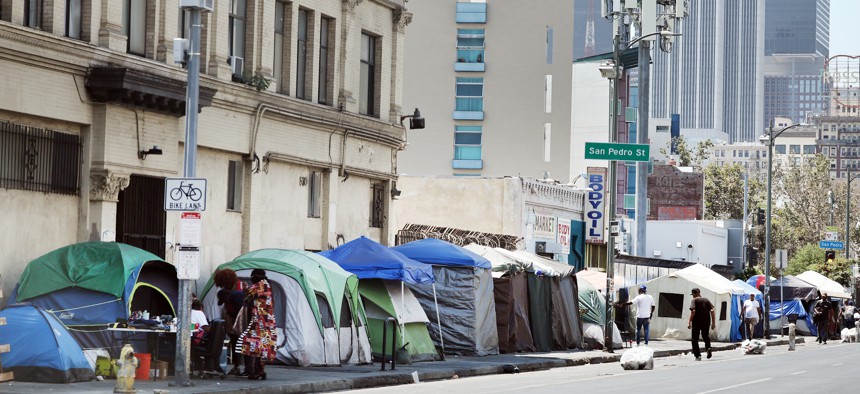 California Gov. Gavin Newsom issued an executive order to begin dismantling homeless encampments like this one in Los Angeles.