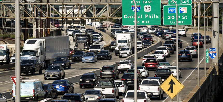 Cars are seen during rush hour in Philadelphia on August 28, 2024