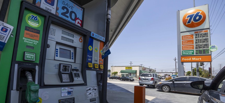 A gas station displays its prices in Los Angeles this July. California's gas prices are consistently among the highest in the country.