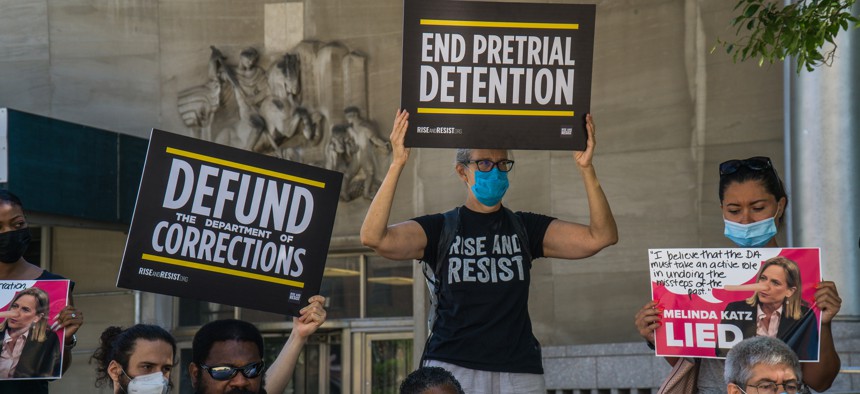 A protest in New York City against several criminal justice practices, including cash bail.