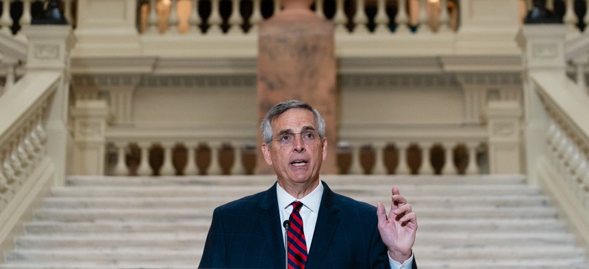 Georgia Secretary of State Brad Raffensperger. The Georgia legislature removed the secretary of state as head of the State Election Board and replaced members of the board.